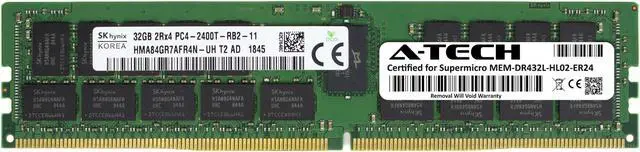 Main image of Supermicro Certified MEM-DR432L-HL02-ER24 | Hynix HMA84GR7AFR4N-UH | 32GB PC4-19200 DDR4 2400MHz 2Rx4 Dual Rank ECC RDIMM Registered 288-Pin Server Memory RAM