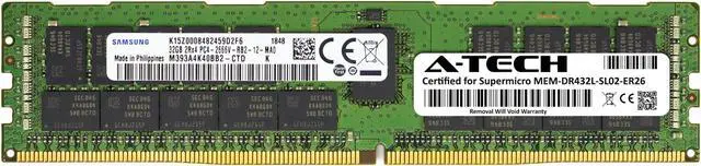 Main image of Supermicro Certified MEM-DR432L-SL02-ER26 | Samsung M393A4K40BB2-CTD | 32GB PC4-21300 DDR4 2666MHz 2Rx4 Dual Rank ECC RDIMM Registered 288-Pin Server Memory RAM