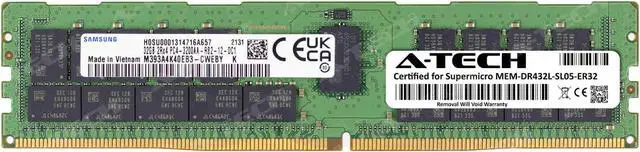 Main image of Supermicro Certified MEM-DR432L-SL05-ER32 | Samsung M393A4K40EB3-CWE | 32GB PC4-25600 DDR4 3200MHz 2Rx4 Dual Rank ECC RDIMM Registered 288-Pin Server Memory RAM