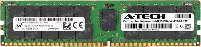 Main image of Supermicro Certified MEM-DR464L-CL02-ER32 | Micron MTA36ASF8G72PZ-3G2B2 | 64GB PC4-25600 DDR4 3200MHz 2Rx4 Dual Rank ECC RDIMM Registered 288-Pin Server Memory RAM
