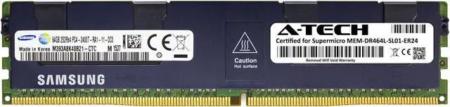Main image of Supermicro Certified MEM-DR464L-SL01-ER24 | Samsung M393A8K40B21-CTC | 64GB PC4-19200 DDR4 2400MHz 2S2Rx4 (4Rx4) 3DS/TSV Quad Rank ECC RDIMM Registered 288-Pin Server Memory RAM