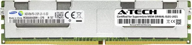 Main image of Supermicro Certified MEM-DR464L-SL01-LR21 | Samsung M386A8K40BM1-CPB | 64GB PC4-17000 DDR4 2133MHz 4Rx4 Quad Rank ECC LRDIMM Load Reduced 288-Pin Server Memory RAM