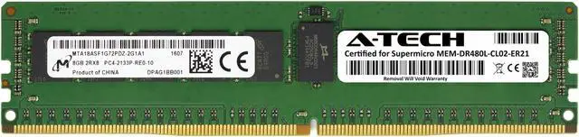 Main image of Supermicro Certified MEM-DR480L-CL02-ER21 | Micron MTA18ASF1G72PDZ-2G1A1 | 8GB PC4-17000 DDR4 2133MHz 2Rx8 Dual Rank ECC RDIMM Registered 288-Pin Server Memory RAM