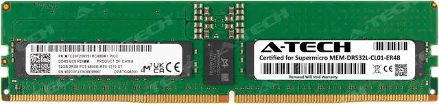 Main image of Supermicro Certified MEM-DR532L-CL01-ER48 | Micron MTC20F2085S1RC48BA1 | 32GB PC5-38400 DDR5 4800MHz 2Rx8 Dual Rank ECC RDIMM Registered 288-Pin Server Memory RAM