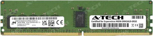 Main image of Supermicro Certified MEM-DR416LD-ER32 | Micron MTA18ASF2G72PDZ-3G2E1 | 16GB PC4-25600 DDR4 3200MHz 2Rx8 Dual Rank ECC RDIMM Registered 288-Pin Server Memory RAM