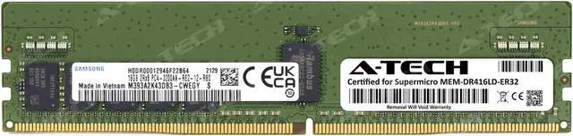 Main image of Supermicro Certified MEM-DR416LD-ER32 | Samsung M393A2K43DB3-CWE | 16GB PC4-25600 DDR4 3200MHz 2Rx8 Dual Rank ECC RDIMM Registered 288-Pin Server Memory RAM