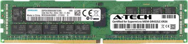 Main image of Supermicro Certified MEM-DR432LC-ER26 | Samsung M393A4K40BB2-CTD | 32GB PC4-21300 DDR4 2666MHz 2Rx4 Dual Rank ECC RDIMM Registered 288-Pin Server Memory RAM