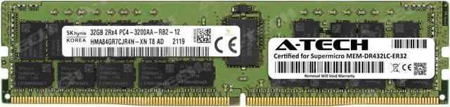 Main image of Supermicro Certified MEM-DR432LC-ER32 | Hynix HMA84GR7CJR4N-XN | 32GB PC4-25600 DDR4 3200MHz 2Rx4 Dual Rank ECC RDIMM Registered 288-Pin Server Memory RAM