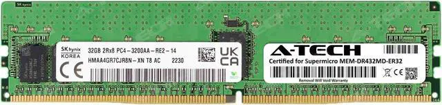 Main image of Supermicro Certified MEM-DR432MD-ER32 | Hynix HMAA4GR7CJR8N-XN | 32GB PC4-25600 DDR4 3200MHz 2Rx8 Dual Rank ECC RDIMM Registered 288-Pin Server Memory RAM