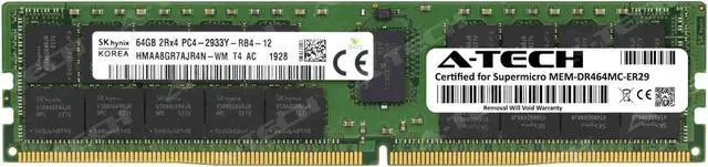 Main image of Supermicro Certified MEM-DR464MC-ER29 | Hynix HMAA8GR7AJR4N-WM | 64GB PC4-23400 DDR4 2933MHz 2Rx4 Dual Rank ECC RDIMM Registered 288-Pin Server Memory RAM