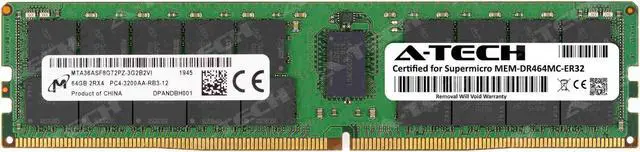 Main image of Supermicro Certified MEM-DR464MC-ER32 | Micron MTA36ASF8G72PZ-3G2B2 | 64GB PC4-25600 DDR4 3200MHz 2Rx4 Dual Rank ECC RDIMM Registered 288-Pin Server Memory RAM
