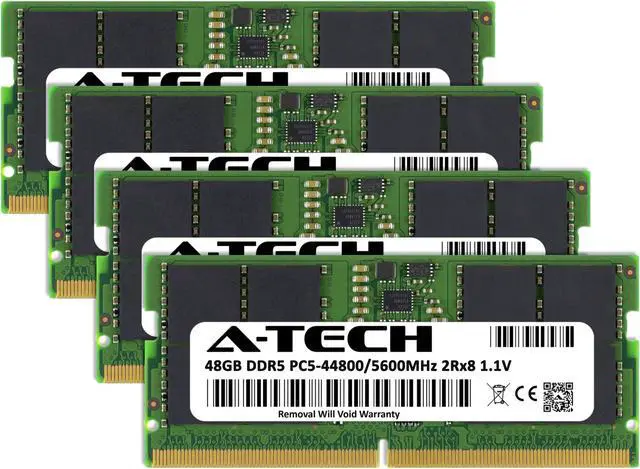 Alt view image 2 of 7 - A-Tech 192GB (4x48GB) DDR5 5600MHz SODIMM PC5-44800 Non-ECC Unbuffered CL46 1.1V 262-Pin 2Rx8 Dual Rank SO-DIMM Laptop, Notebook, All-in-One Computer RAM Memory Upgrade Kit