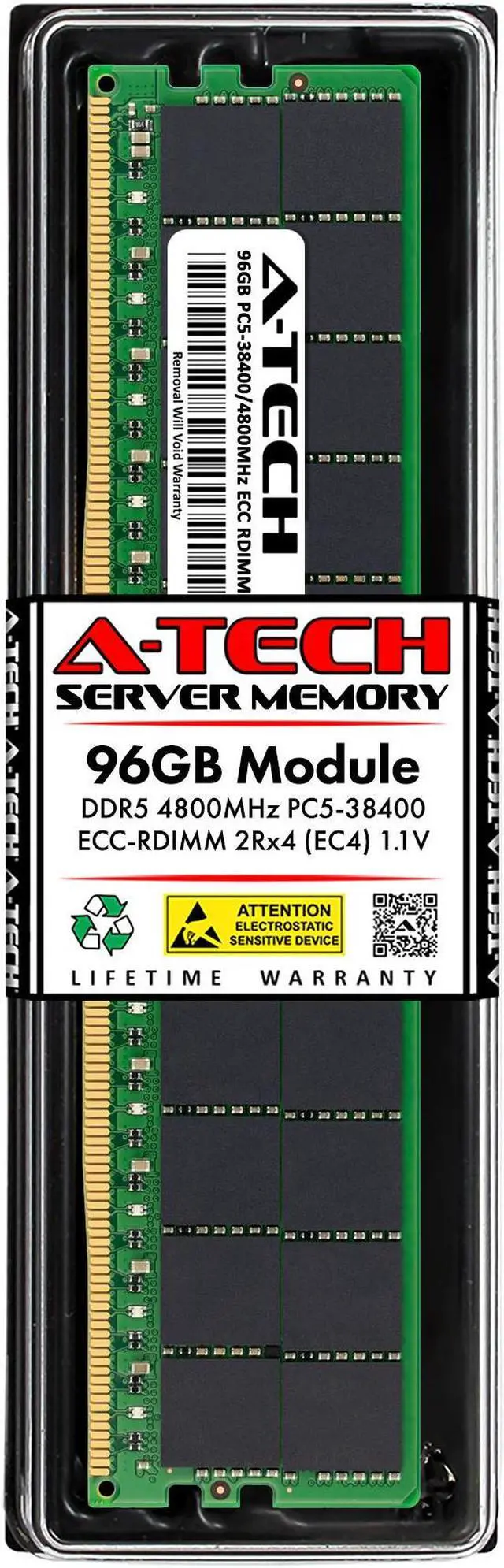 Main image of A-Tech 96GB DDR5 4800MHz EC4 RDIMM PC5-38400 ECC Registered 2Rx4 CL40 1.1V 288-Pin Server Workstation RAM Memory Module