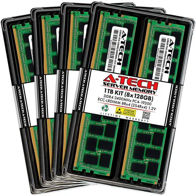 Main image of A-Tech 1TB (8x128GB) 2S4Rx4 (8Rx4 3DS) PC4-19200L DDR4 2400 MHz ECC LRDIMM Load Reduced DIMM 288-Pin Octal Rank x4 3DS/TSV Server & Workstation RAM Memory Upgrade Kit