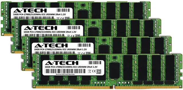 Alt view image 2 of 7 - A-Tech 64GB (4x16GB) 2Rx4 PC4-17000L DDR4 2133 MHz ECC LRDIMM Load Reduced DIMM 288-Pin Dual Rank x4 Server & Workstation RAM Memory Upgrade Kit