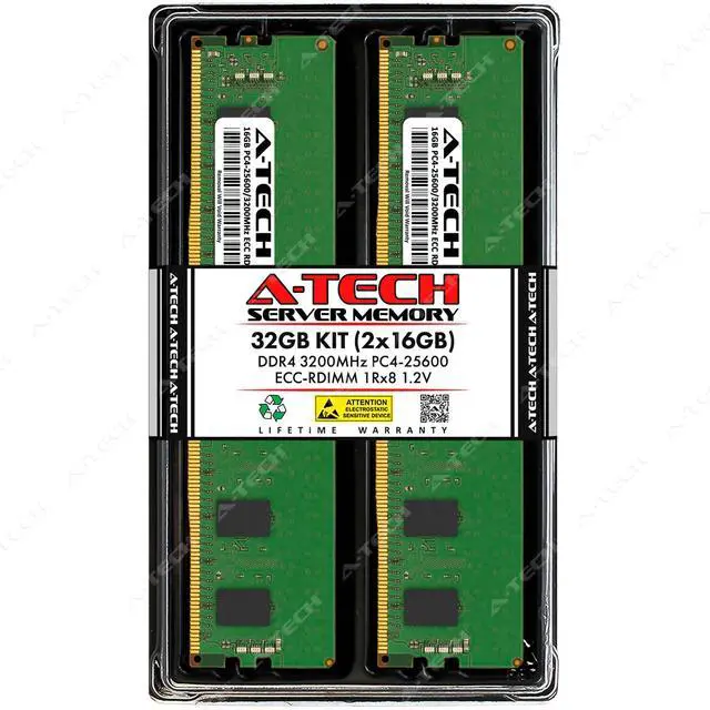 Main image of A-Tech 32GB (2x16GB) 1Rx8 PC4-25600R DDR4 3200 MHz ECC RDIMM Registered DIMM 288-Pin Single Rank x8 Server & Workstation RAM Memory Upgrade Kit