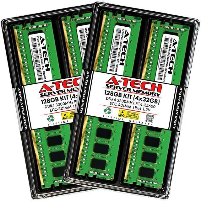 Main image of A-Tech 128GB (4x32GB) 1Rx4 PC4-25600R DDR4 3200 MHz ECC RDIMM Registered DIMM 288-Pin Single Rank x4 Server & Workstation RAM Memory Upgrade Kit