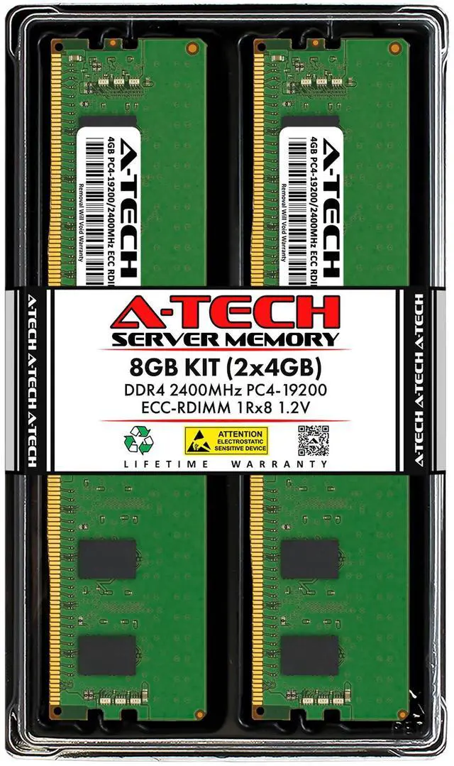 Main image of A-Tech 8GB (2x4GB) 1Rx8 PC4-19200R DDR4 2400 MHz ECC RDIMM Registered DIMM 288-Pin Single Rank x8 Server & Workstation RAM Memory Upgrade Kit