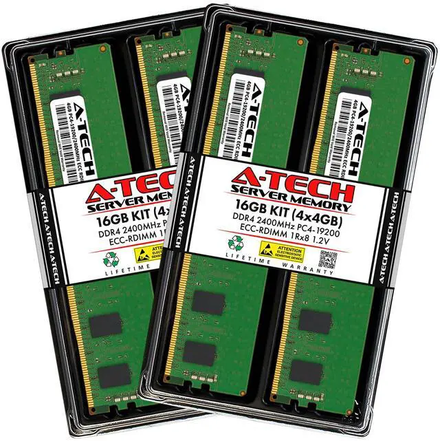 Main image of A-Tech 16GB (4x4GB) 1Rx8 PC4-19200R DDR4 2400 MHz ECC RDIMM Registered DIMM 288-Pin Single Rank x8 Server & Workstation RAM Memory Upgrade Kit