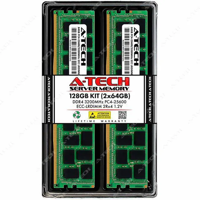 Main image of A-Tech 128GB (2x64GB) 2Rx4 PC4-25600L DDR4 3200 MHz ECC LRDIMM Load Reduced DIMM 288-Pin Dual Rank x4 Server & Workstation RAM Memory Upgrade Kit