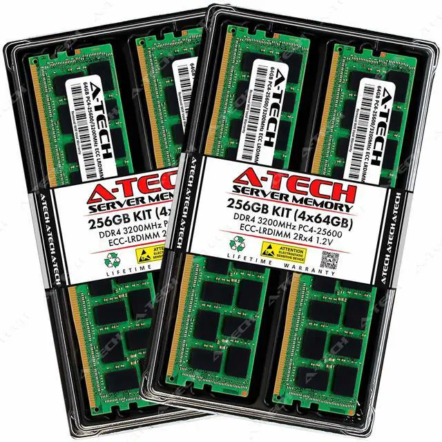 Main image of A-Tech 256GB (4x64GB) 2Rx4 PC4-25600L DDR4 3200 MHz ECC LRDIMM Load Reduced DIMM 288-Pin Dual Rank x4 Server & Workstation RAM Memory Upgrade Kit