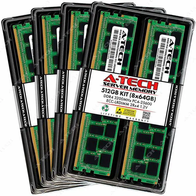 Main image of A-Tech 512GB (8x64GB) 2Rx4 PC4-25600L DDR4 3200 MHz ECC LRDIMM Load Reduced DIMM 288-Pin Dual Rank x4 Server & Workstation RAM Memory Upgrade Kit
