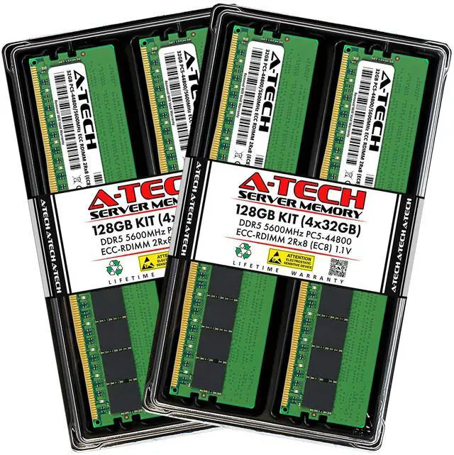 Main image of A-Tech 128GB (4x32GB) 2Rx8 PC5-44800R DDR5 5600 MHz EC8 RDIMM ECC Registered DIMM 288-Pin Dual Rank x8 Server & Workstation RAM Memory Upgrade Kit