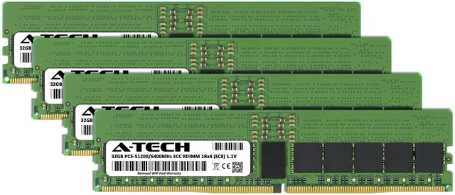 Alt view image 2 of 7 - A-Tech 128GB (4x32GB) 1Rx4 PC5-51200R DDR5 6400 MHz EC8 RDIMM ECC Registered DIMM 288-Pin Single Rank x4 Server & Workstation RAM Memory Upgrade Kit