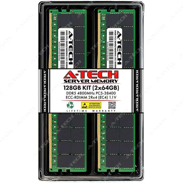 Main image of A-Tech 128GB (2x64GB) 2Rx4 PC5-38400R DDR5 4800 MHz EC4 RDIMM ECC Registered DIMM 288-Pin Dual Rank x4 Server & Workstation RAM Memory Upgrade Kit