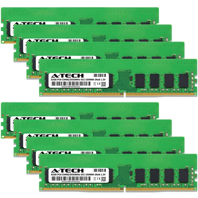 Alt view image 2 of 7 - A-Tech 256GB (8x32GB) 2Rx8 PC4-23400E DDR4 2933 MHz ECC UDIMM Unbuffered DIMM 288-Pin Dual Rank x8 Server & Workstation RAM Memory Upgrade Kit