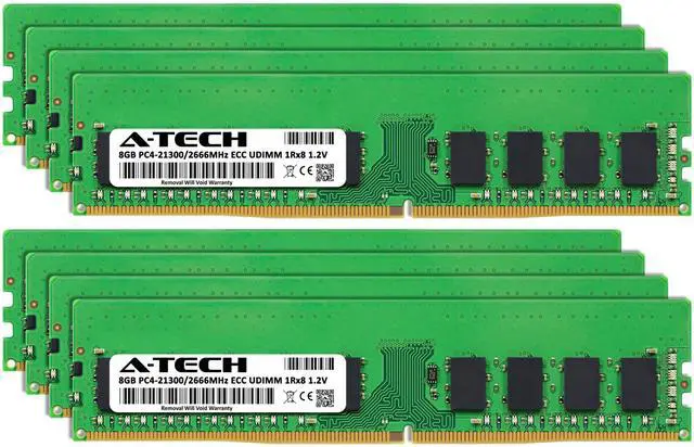 Alt view image 2 of 7 - A-Tech 64GB (8x8GB) 1Rx8 PC4-21300E DDR4 2666 MHz ECC UDIMM Unbuffered DIMM 288-Pin Single Rank x8 Server & Workstation RAM Memory Upgrade Kit