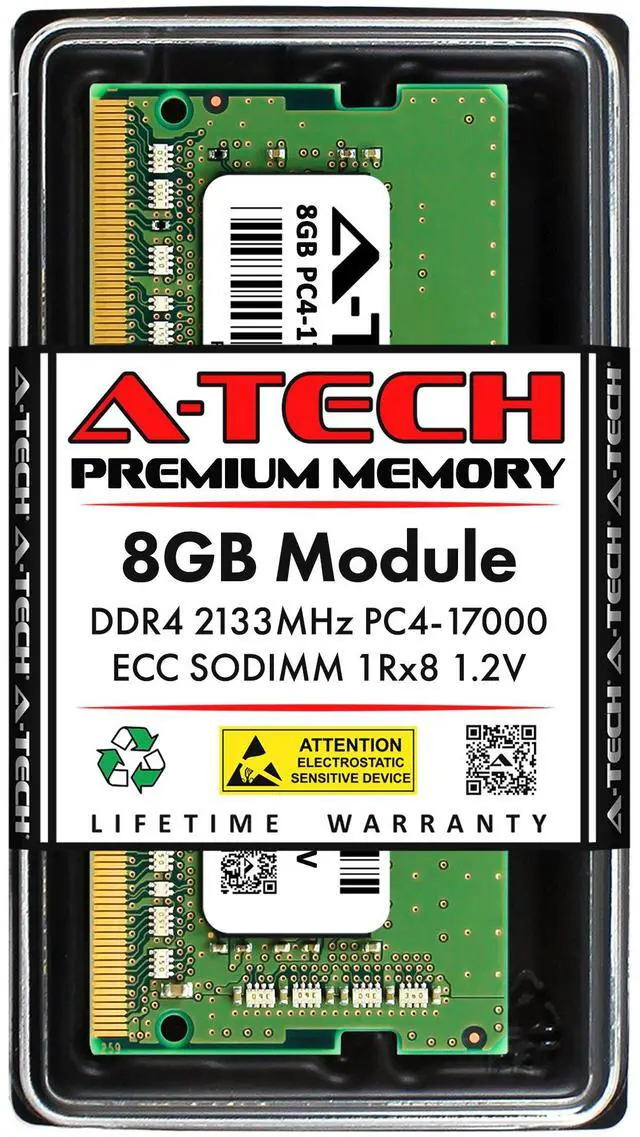 Main image of A-Tech 8GB DDR4 2133 MHz ECC SODIMM PC4-17000 ECC Unbuffered SO-DIMM 260-Pin 1.2V 1Rx8 Single Rank RAM Memory Upgrade Module for Microservers, Mobile Workstations, and NAS Servers