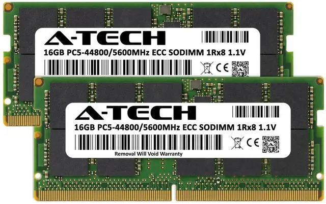 Alt view image 2 of 5 - A-Tech 32GB (2x16GB) DDR5 5600 MHz ECC SODIMM PC5-44800 ECC Unbuffered SO-DIMM 262-Pin 1.1V 1Rx8 Single Rank RAM Memory Upgrade Kit for Microservers, Mobile Workstations, and NAS Servers