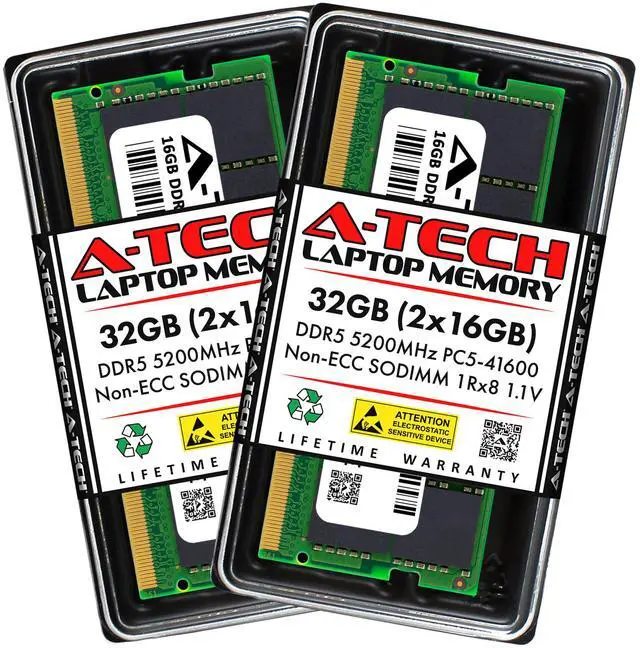 Main image of A-Tech 32GB (2x16GB) DDR5 5200MHz SODIMM PC5-41600 Non-ECC Unbuffered CL42 1.1V 262-Pin SO-DIMM Laptop, Notebook, All-in-One Computer RAM Memory Upgrade Kit