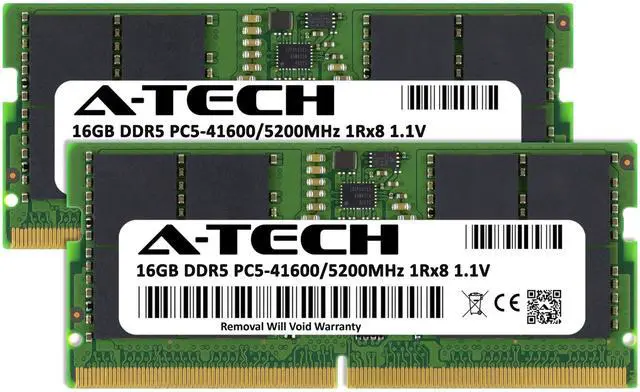 Alt view image 2 of 7 - A-Tech 32GB (2x16GB) DDR5 5200MHz SODIMM PC5-41600 Non-ECC Unbuffered CL42 1.1V 262-Pin SO-DIMM Laptop, Notebook, All-in-One Computer RAM Memory Upgrade Kit