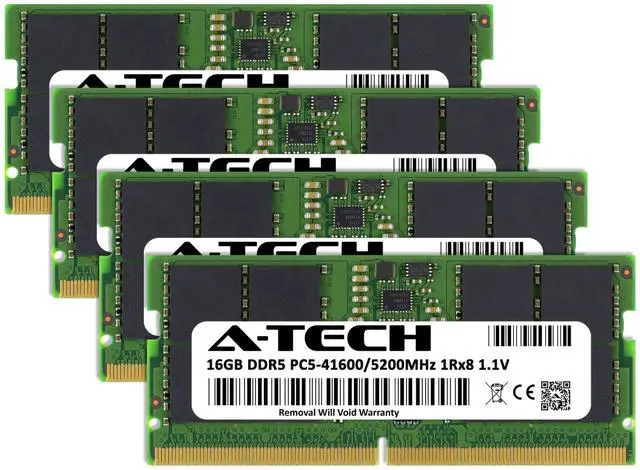 Alt view image 2 of 7 - A-Tech 64GB (4x16GB) DDR5 5200MHz SODIMM PC5-41600 Non-ECC Unbuffered CL42 1.1V 262-Pin SO-DIMM Laptop, Notebook, All-in-One Computer RAM Memory Upgrade Kit