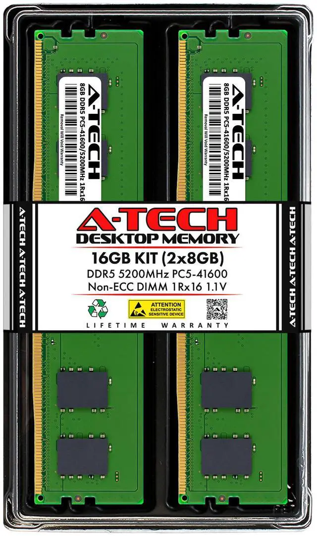 A-Tech 16GB (2x8GB) DDR5 5200MHz DIMM PC5-41600 Non-ECC Unbuffered