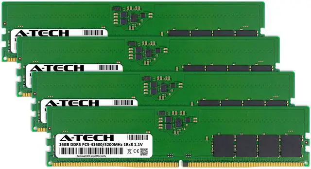 Alt view image 2 of 7 - A-Tech 64GB (4x16GB) DDR5 5200MHz DIMM PC5-41600 Non-ECC Unbuffered CL42 UDIMM 288-Pin 1.1V Desktop Tower PC RAM Memory Upgrade Kit