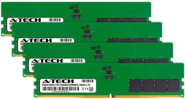 Alt view image 2 of 7 - A-Tech 128GB (4x32GB) DDR5 5200MHz DIMM PC5-41600 Non-ECC Unbuffered CL42 UDIMM 288-Pin 1.1V Desktop Tower PC RAM Memory Upgrade Kit