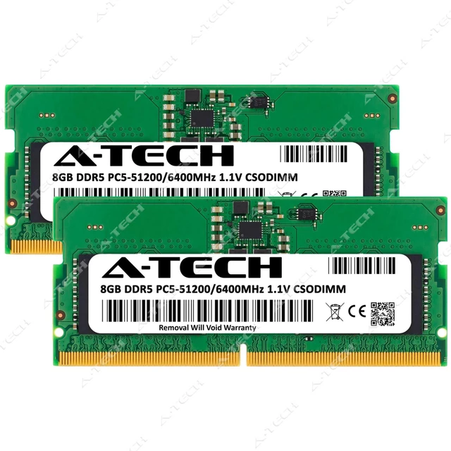 Alt view image 2 of 7 - A-Tech 16GB 2x 8GB PC5-51200 DDR5 6400 MHz CSODIMM Laptop Memory RAM x2