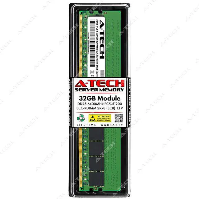 Main image of A-Tech 32GB 2Rx8 PC5-51200R DDR5 6400 MHz EC8 RDIMM ECC Registered DIMM 288-Pin Dual Rank x8 Server & Workstation RAM Memory Upgrade Module