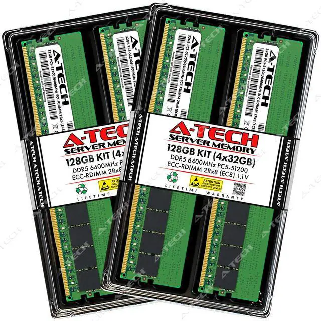 Main image of A-Tech 128GB (4x32GB) 2Rx8 PC5-51200R DDR5 6400 MHz EC8 RDIMM ECC Registered DIMM 288-Pin Dual Rank x8 Server & Workstation RAM Memory Upgrade Kit