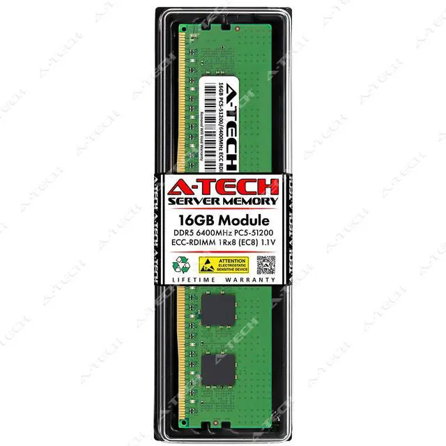 Main image of A-Tech 16GB 1Rx8 PC5-51200R DDR5 6400 MHz EC8 RDIMM ECC Registered DIMM 288-Pin Single Rank x8 Server & Workstation RAM Memory Upgrade Module