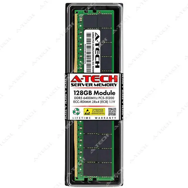Main image of A-Tech 128GB 2Rx4 PC5-51200R DDR5 6400 MHz EC8 RDIMM ECC Registered DIMM 288-Pin Dual Rank x4 Server & Workstation RAM Memory Upgrade Module