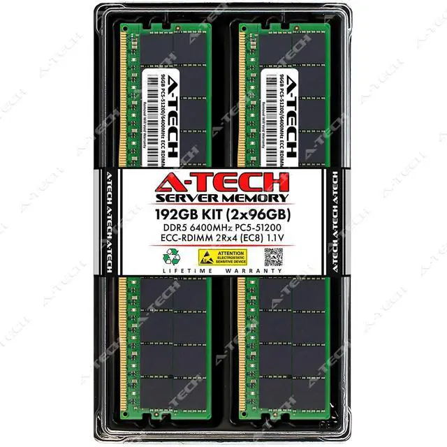 Main image of A-Tech 192GB (2x96GB) 2Rx4 PC5-51200R DDR5 6400 MHz EC8 RDIMM ECC Registered DIMM 288-Pin Dual Rank x4 Server & Workstation RAM Memory Upgrade Kit