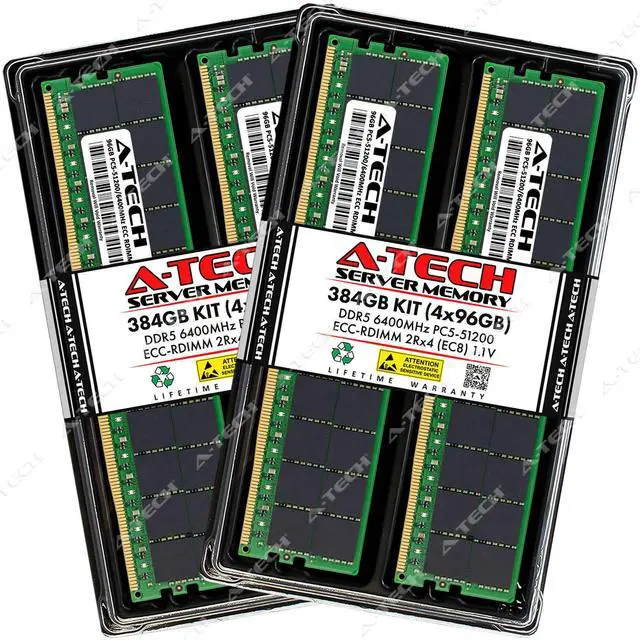 Main image of A-Tech 384GB (4x96GB) 2Rx4 PC5-51200R DDR5 6400 MHz EC8 RDIMM ECC Registered DIMM 288-Pin Dual Rank x4 Server & Workstation RAM Memory Upgrade Kit