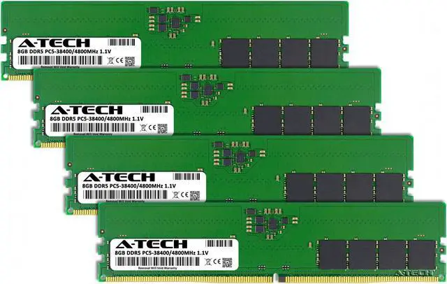 Alt view image 2 of 7 - A-Tech 32GB Kit (4 x 8GB) DDR5 4800MHz DIMM PC5-38400 Non-ECC Unbuffered CL40 UDIMM 288-Pin 1.1V Desktop RAM Memory Modules