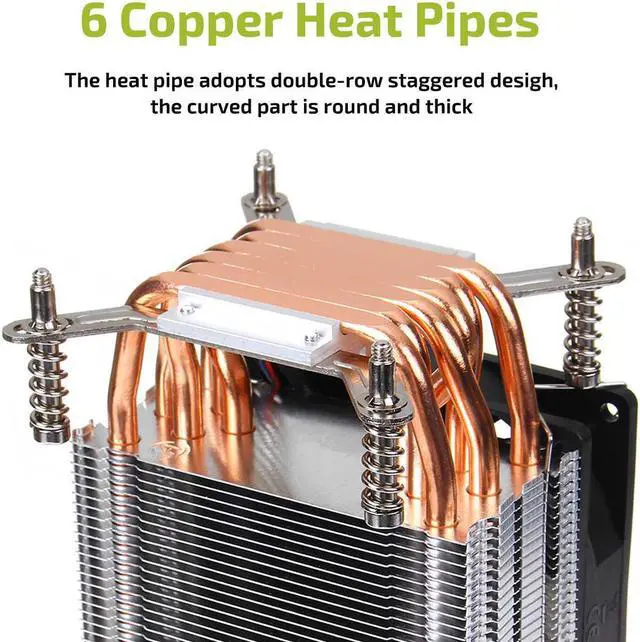Alt view image 3 of 5 - 6 Heatpipes PC CPU Cooler Heatsink 9cm Quiet Fan Cooling 3/4 Pin Cooling Fan Cooler Radiator For 775 115X 1366 2011 X79 X99 299