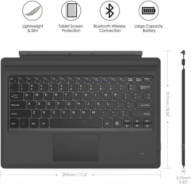 Alt view image 2 of 7 - For Microsoft Surface Pro 7/Pro 6/5 Type Cover Wireless Bluetooth Keyboard with Touchpad and 7-Color LED Backlit