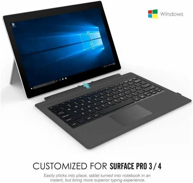 Alt view image 5 of 7 - For Microsoft Surface Pro 7/Pro 6/5 Type Cover Wireless Bluetooth Keyboard with Touchpad and 7-Color LED Backlit